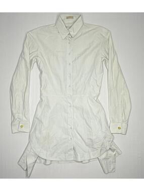 ALAIA T-38/US-SM/MD Light Crème Green Cotton Peplum Flare Shirt Dress P93